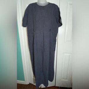 FLAX Jeanne Engelhart Linen Long Dress Medium Blue Button Duster Lagenlook  AA19
